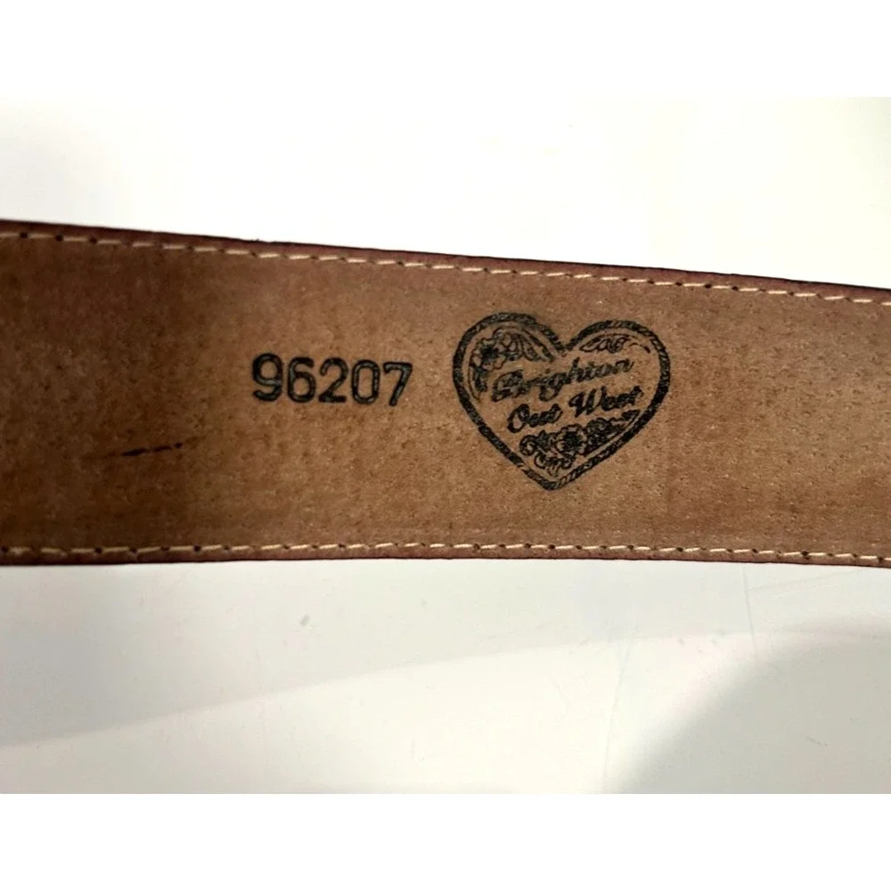Brighton Americana Embroidered Leather Belt 28 Silver Tone Large Etch Buckle EUC